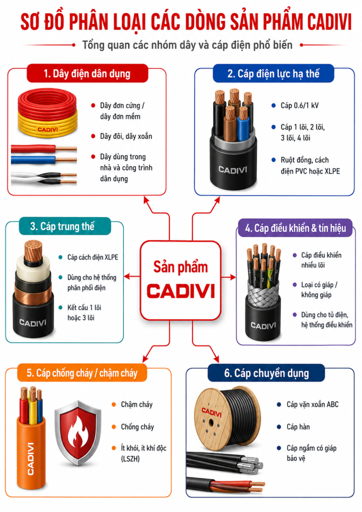 Phân loại các dòng dây cáp điện Cadivi